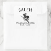 Salem Massachusetts halloween heks op bruin en kat Vierkante Sticker (Tas)
