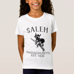 Salem Massachusetts heks op bruin met kat, meisjes T-shirt