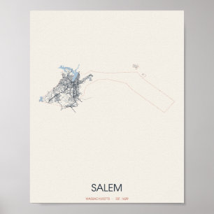 Salem, Massachusetts Plan de rue Poster – Établi e