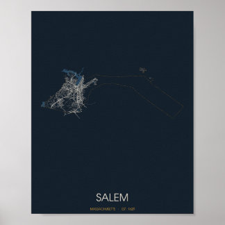 Salem Massachusetts Straatkaart Poster (Nacht)