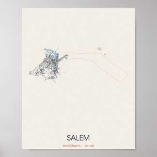 Salem, Massachusetts Straatkaart Poster – Opgerich