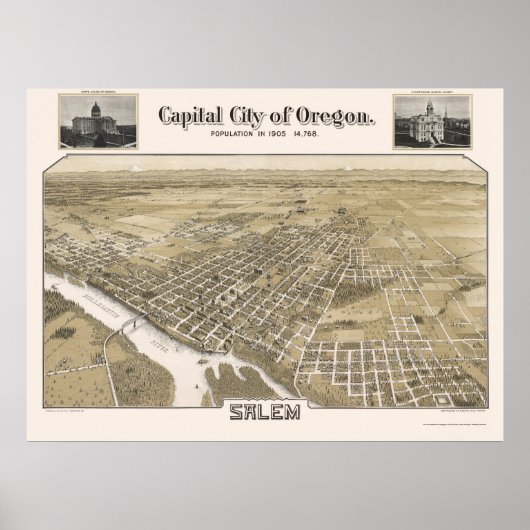 Salem, OR Panoramic Map - 1905 Poster (Voorkant)