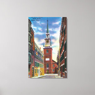 Salem Street Uitzicht van de oude Noordelijke Kerk Canvas Afdruk