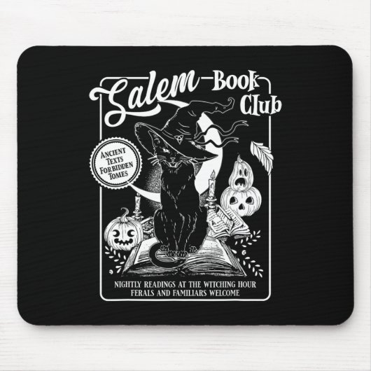 Salem Witch Book Club Bookish Retro Halloween Zwar Muismat (Voorkant)