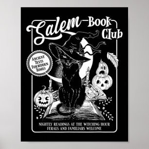 Salem Witch Book Club Bookish Retro Halloween Zwar Poster