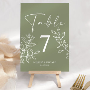 Salie Boho Bloemen Eenvoudig Trouwtafel Nummer Kaart