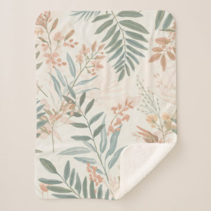 Salie Botanische Blos Blad Watercolor Patroon Sherpa Deken