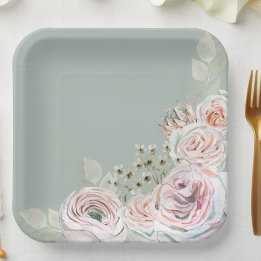 Salie Delicate waterverf bloem palepink Verjaardag Papieren Bordje