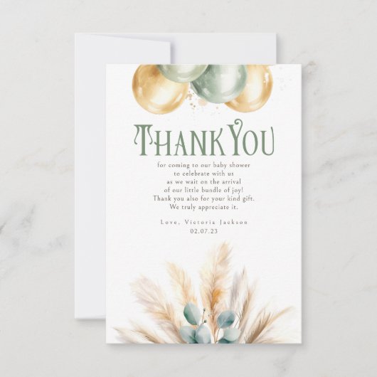Salie en Goud Baby shower Klein Dank u Bedankkaart (Voorkant)