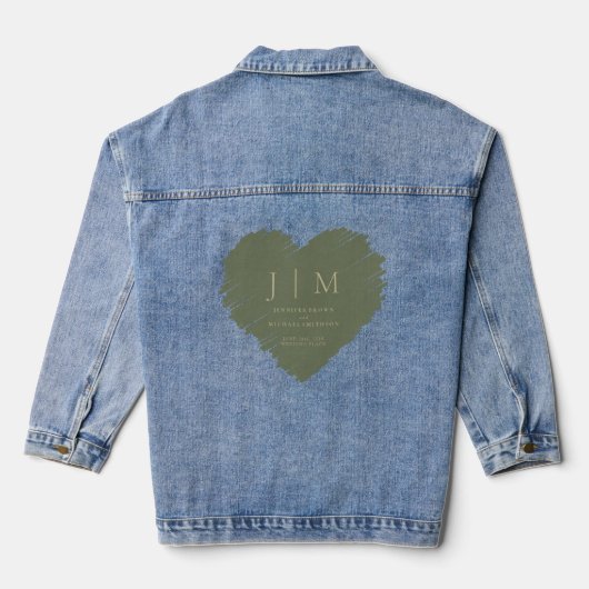 Salie en Goud Formeel Eenvoudig Monogram hart Denim Jacket (Achterkant)