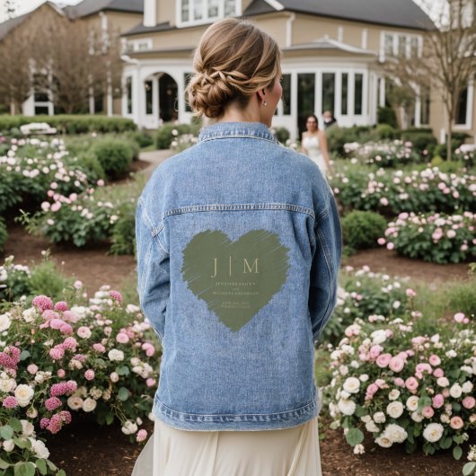 Salie en Goud Formeel Eenvoudig Monogram hart Denim Jacket (Huwelijk Achterkant)