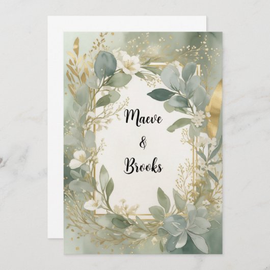 Salie en gouden aquarel uitnodiging (Voorkant / Achterkant)