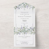 Salie en Lila bloemenmonogram bruiloft All In One Uitnodiging (Binnen)