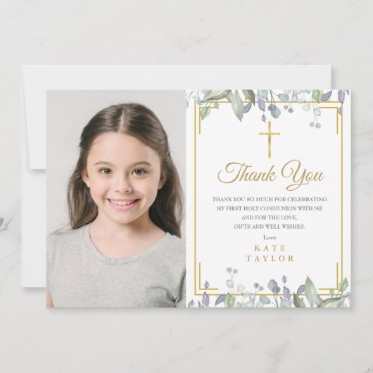 Salie- en Seringe Bloemen Eerste Heilige Communie Bedankkaart (Voorkant)