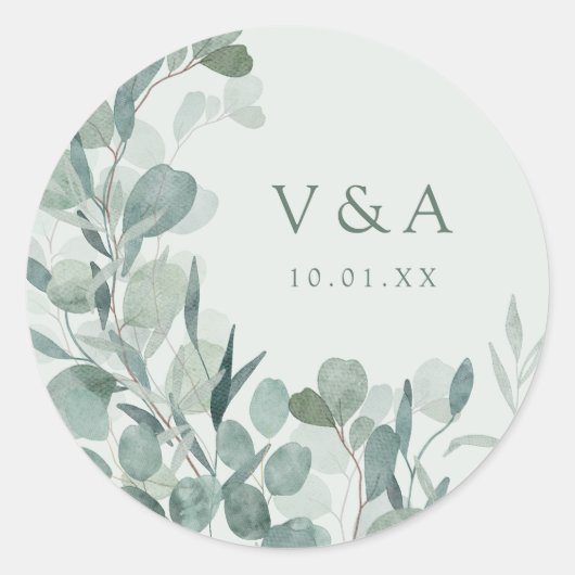 Salie Eucalyptus Trouwsticker Ronde Sticker (Voorkant)