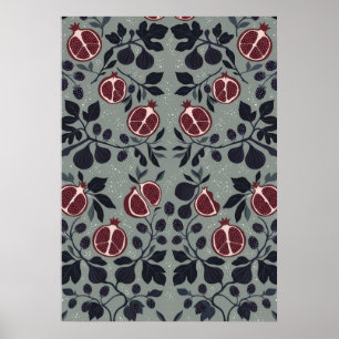 Salie Granaatappel Vijg Folk Botanisch Patroon Pos Poster