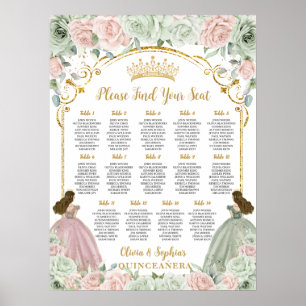 Salie Green Blush Bloemen Quinceanera Zitplaatskaa Poster