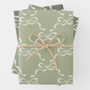 Salie Greens & Cream Ribbons Bogen Inpakpapier Vel