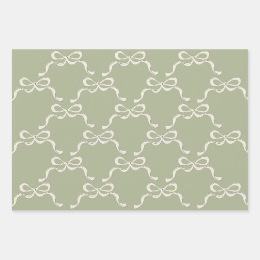 Salie Greens & Cream Ribbons Bogen Inpakpapier Vel (Voorkant)