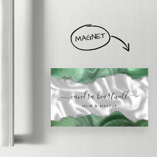 Salie Groen Agate Zilver Glitter Luxe Magnetisch Visitekaartje