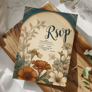 Salie Groen Art Nouveau Alphonse Mucha Trouwen RSVP Kaartje