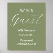 Salie Groen Be Our Guest WiFi Trouwbord Poster (Voorkant)