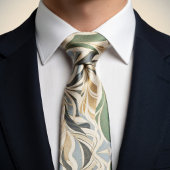 Salie Groen Beige Abstract Bladpatroon Stropdas