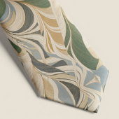 Salie Groen Beige Abstract Bladpatroon Stropdas