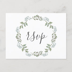 Salie groen blad botanische krans bruiloft RSVP Uitnodiging Briefkaart