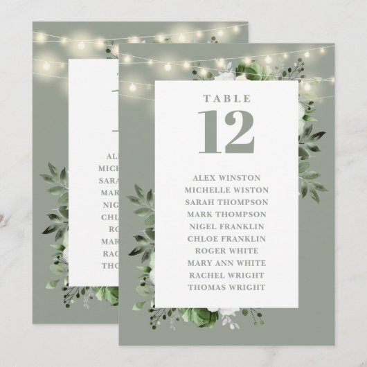 Salie Groen Bloemen Tafel Aantal Zitplaatsen Grafi Kaart (Voorkant / Achterkant)