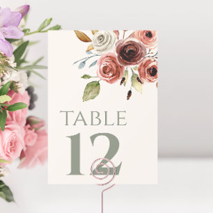 Salie Groen Bloemen Trouwtafel Nummer Kaart