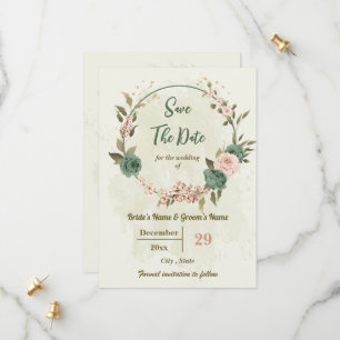 Salie Groen & Blush Bloemen Botanisch Save The Date