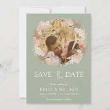 Salie groen Boho Bloemkrans Foto Save the date