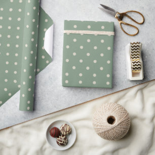 Salie Groen & Crème Stippen Cadeaupapier