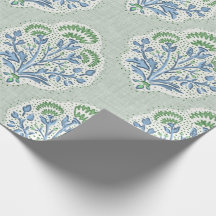 Salie groen en blauwe blokdruk bloem