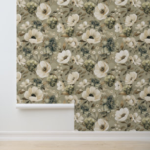 Salie Groen en Cream Bloemen Behang