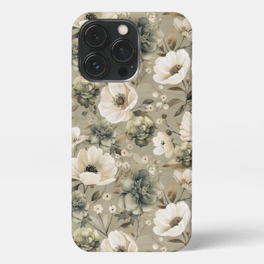 Salie Groen en Cream Bloemen iPhone Hoesje (Achterkant)