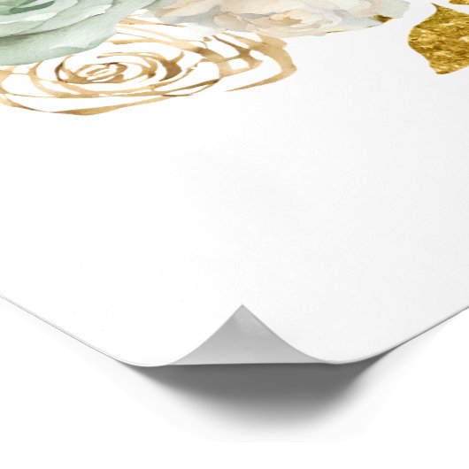 Salie groen en gouden elegante bloemen verjaardags poster (Hoek)