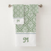 Salie groen en wit  damast monogram bad handdoek (Insitu)