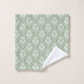 Salie groen en wit  damast monogram bad handdoek (Wasdoekje)
