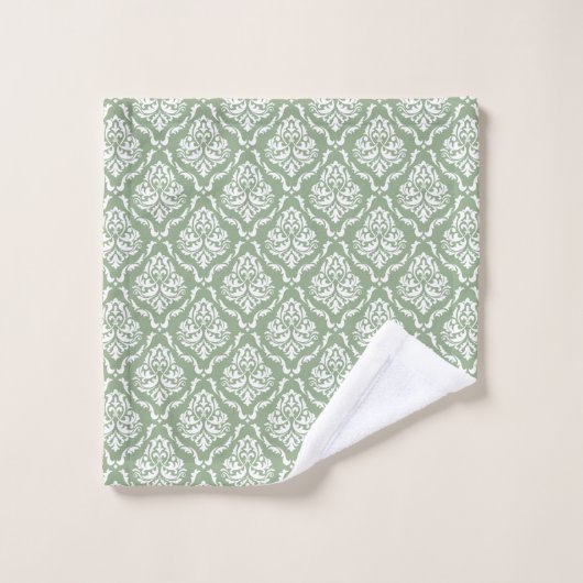 Salie groen en wit  damast monogram bad handdoek (Wasdoekje)