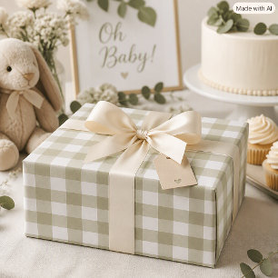 Salie groen en wit geruit ruitjespatroon cadeaupapier