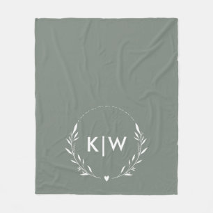 Salie Groen en Wit Moderne Beginletters Monogram Fleece Deken