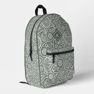Salie-groen en wit paisley patroon monogram bedrukte rugzak