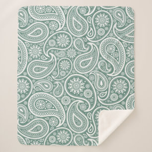 Salie groen en wit  paisley patroon sherpa deken