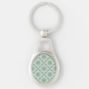 Salie Groen en Witte Geometrische Cirkels Patroon Sleutelhanger