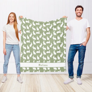 Salie Groen En Witte Konijn Patroon En Naam Pasen Fleece Deken