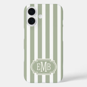 Salie groen en witte monogram strepen iPhone 16 hoesje