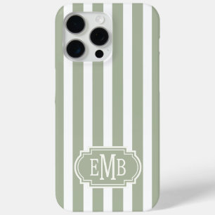 Salie groen en witte monogram strepen iPhone 15 pro max hoesje