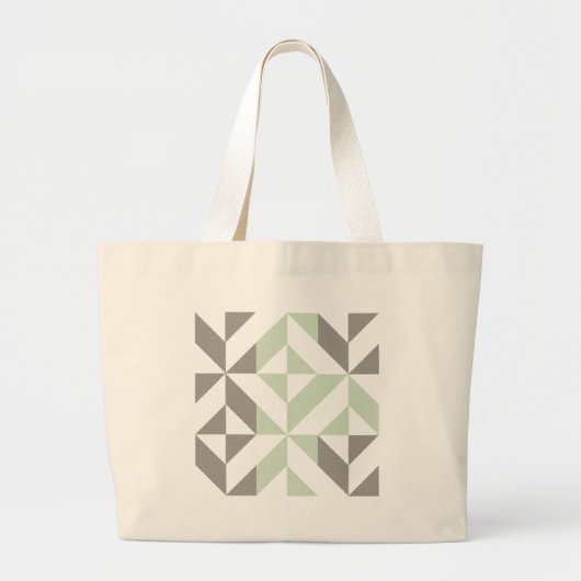 Salie groen en zilver geometrisch deco kubuspatroo grote tote bag (Voorkant)